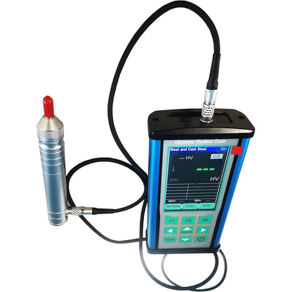 QIUSUO Ultrasonic Hardness Tester Ultrasonic Portable Hardness Tester with 10kgf Probe Maximum Roughness Test Surface Ra<15um Accuracy ±2 USB Interface ASTM-A1038 Standard 3.5-inch IPS(In-Plane Switching) Digital LCD Data Save 600 Groups Max