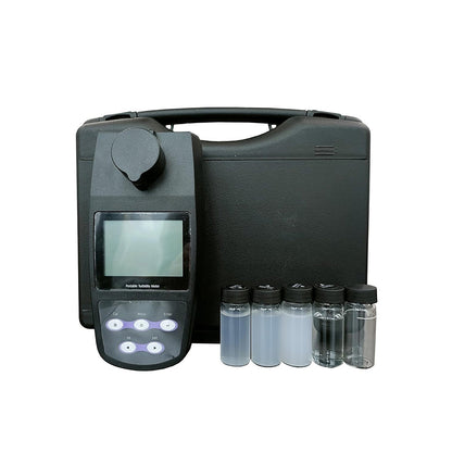 QIUSUO Water Turbidity Meters Turbidity Measurement Device with 2-5 Point Calibration Vials Range 0~1100 NTU/FNU 0~275 EBC 0~9999 ASBC  100 Groups Storage USB 4 PCS Calibration Solution