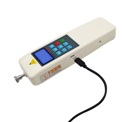 QIUSUO Digital Push Pull Force Gauge Digital Force Gauge Meter Tester Dynamometer with Peak Load Value 1000N/100kg/220Lb Inner Sensor and External Loadcell Sensor Peak Hold Function 3 Measurement Units N Kg Lb