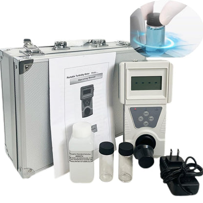 QIUSUO Turbidimeter Handheld Turbidimeter Kit Turbidity Meter Monitor with Turbidimeter Calibration Solution Kit Range 0 to 200 NTU Accuracy 0.1 NTU for Testing Turbidity of Liquids ISO7027 Compliant