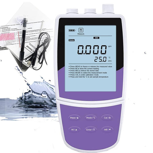 QIUSUO Potassium Ion Meter Handheld K Ion Meter with Calibration Fluid Range 0.04 to 39000 ppm Accuracy ±1% F.S. 2 to 5 Points Calibration Measurement Units ppm mg/L mol/L mmol/L USB Communication Interface for Testing Potassium Ion