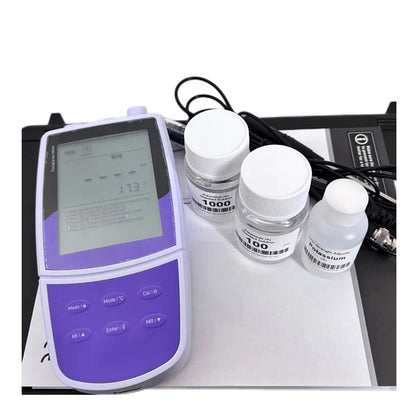 QIUSUO Prtable Fluorine Ion Meter F Ion Meter with Calibration Fluid Range 0.02 to 1900 ppm  Accuracy ±0.5% F.S. Measurement Units ppm mg/L mol/L mmol/L USB Communication Interface 1 to 31 Days or Off Calibration Due Alarm for Testing F Ion