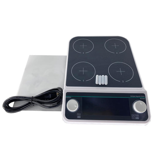 QIUSUO Multi Point Magnetic Stirrers Multi Place Magnetic Stirrer with 4 Number of Stirring Points 4 * 500 ML Max Stirring Volume Plate Size 110MM Timing and Locking Function Liquid Crystal Display