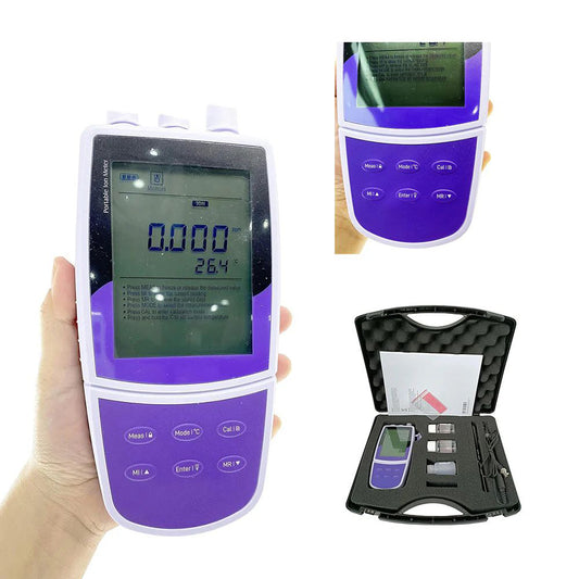 QIUSUO NO3 Ion Meter Laboratory Nitrate Ion Meter with Calibration Fluid Accuracy±0.5% F.S. Range 0.4 to 62000 ppm Range -1999.9 to 1999.9 mV Measurement Units ppm mg/L mol/L mmol/L USB Communication Interface Backlit LCD display for Testing Nitrate Ion