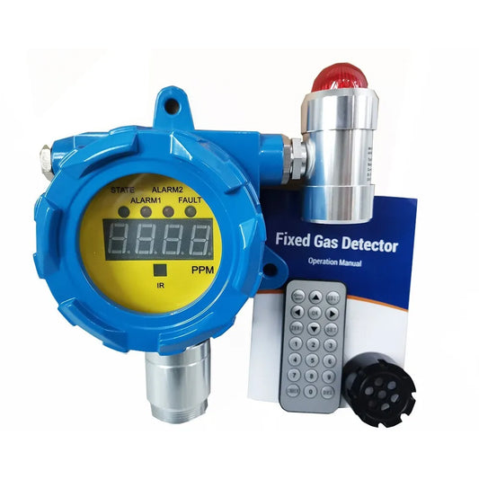 QIUSUO Fixed Ethylene Gas Detector C2H4 Detector with Measuring Range 0-100ppm Resolution 1ppm Sound and Light Alarm Aluminum Shell Material