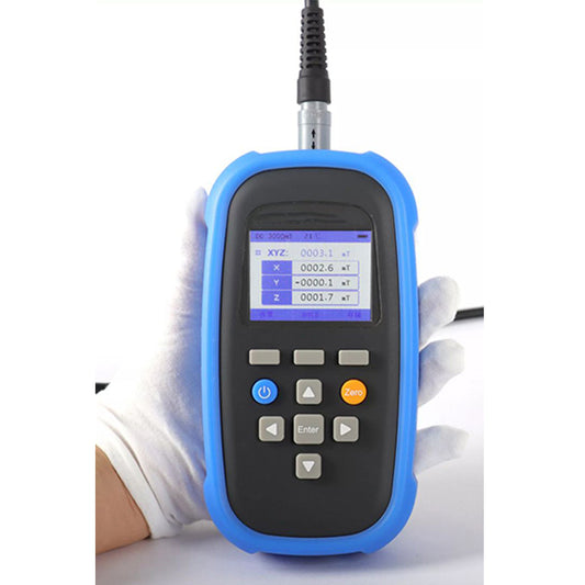 QIUSUO Handheld Triaxial Tesla Meter 3 Axis Tesla Meter Tester with +/- Polarity Display Accuracy 0.5% Range 2 mT～3000 mT for Measuring the Magnetic Density Value of DC or AC Triaxial Magetic Field