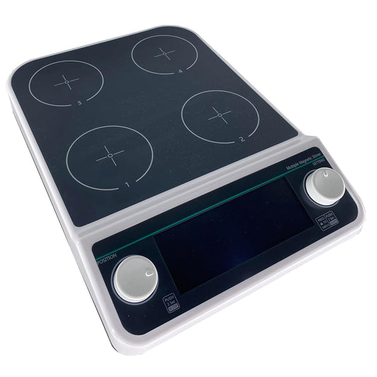 QIUSUO 4 Position Magnetic Stirrer Laboratory Multi Place Magnetic Stirrer with 4 Number of Stirring Points 4 * 500 ML Max Stirring Volume Plate Size 110MM Can be Run Synchronously or Asynchronously