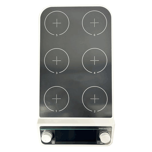QIUSUO Multiposition Magnetic Stirrer 6 Position Magnetic Mixer with  Plate Size 110MM Rotating Speed 50-1500 RPM Can be Run Synchronously or Asynchronously Liquid Crystal Display Timing 1min - 19h59min Liquid