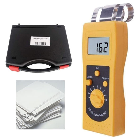 QIUSUO Portable Paper Moisture Content Meter Paper Moisture Analyzers with Accuracy ± 0.5(Main Moisture Range) Resolution 0.1 or 0.01 Measuring Range 0.00-2.00%(d) 0.0-98.0%(s) Digits LCD with Backlight for Corrugated Paper,Cartons,Paper Rolls,Etc