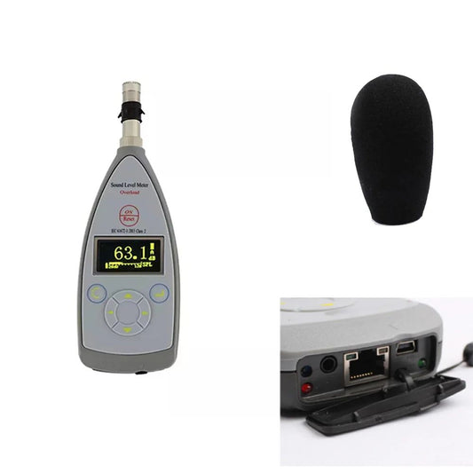 QIUSUO Sound Level Meter Class 2 Handheld Sound Level Meter with Meas. Range 30 dB(A)~130dB(A) Frequency Range 20Hz~12.5kHz 128×64 OLED Display AC DC RS232 Outputs 8000 Groups Data Storage for Assessmet of the Risk of Hearing Damage
