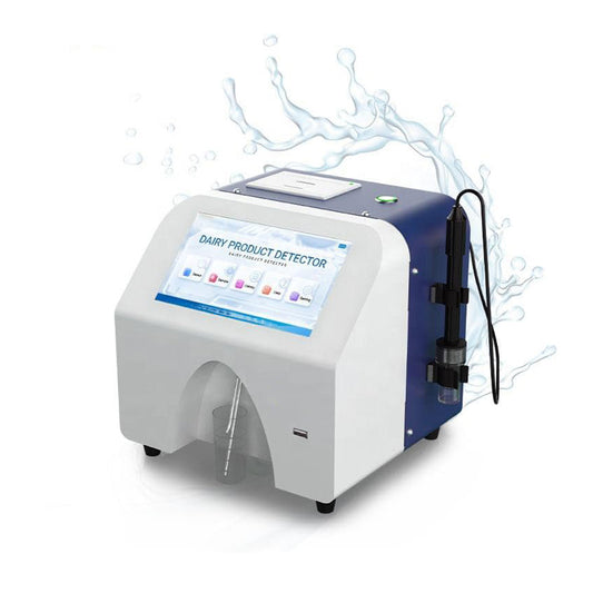 QIUSUO Ultrasonic Dairy Composition Analyzer Dual Pump Milk Analyzer for Fat Protein Lactose Non-fat Solid Density Water Content Ice Point Ash pH Value Conductivity Milk Temperature with 7-inch Touch Screen Built-in Automatic Cleaning Function