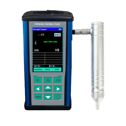 QIUSUO Ultrasonic Hardness Tester Ultrasonic Portable Hardness Tester with 10kgf Probe Maximum Roughness Test Surface Ra<15um Accuracy ±2 USB Interface ASTM-A1038 Standard 3.5-inch IPS(In-Plane Switching) Digital LCD Data Save 600 Groups Max