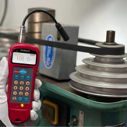 QIUSUO Belt Tension Meter Sonic Tension Meter Belt Tensiometer with Frequency Range 10Hz-5000Hz Tension Range 0.01-99900N LCD Backlit Display Automatic Sensitivity Calibration 500 Groups Storage Data for Most Belt Types