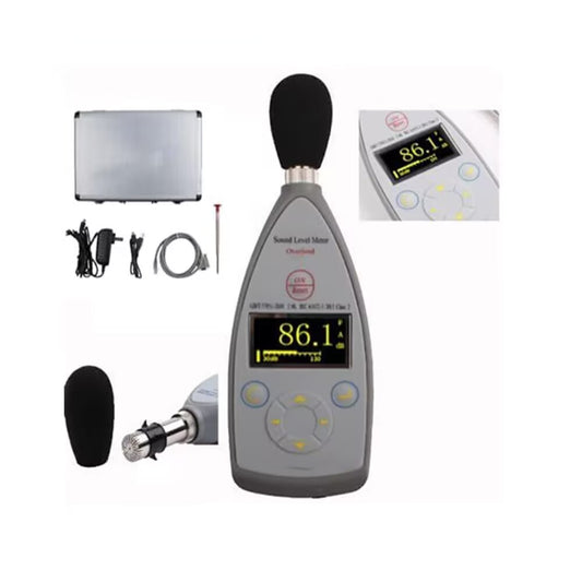 QIUSUO Class 2 Integrating Sound Level Meter Noise Level Tester with Range 10 Hz-20 kHz 25dB(A)-140dB(A) 8000 Groups Data Storage USB RS232 Interface for Traffic Noise Measurement