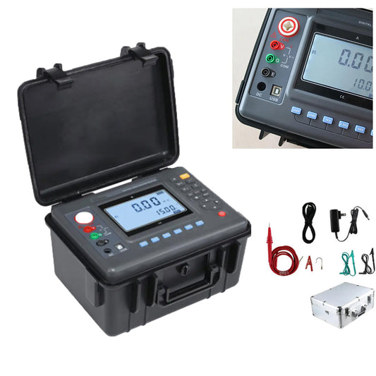 QIUSUO Insulation Resistance Tester 5KV High Voltage Insulation Resistance Meter Tester Digital Insulation Resistance Tester with Range 100V/250V/500V/1000V/2500V/5000V 0.01MΩ-10TΩ Resolution 0.01MΩ Waterproof Voltmeter LCD Display