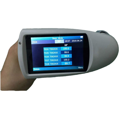 QIUSUO 60 Degree Gloss Meter Digital Glossmeter with Measuring Area (mm) 9X15 Measurement Range 0~1000GU Errors ±1.2 , ± 1.2% Display 5 Sets of Measurement Data Large Touch Screen Operation for Gloss Measurement and Gloss Data Transmission