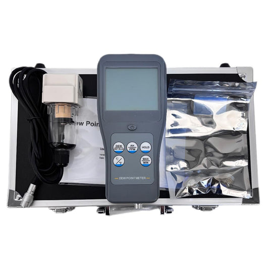 QIUSUO Portable Dew Point Meter Multifunctional Dew Point Meter for Ambient Temperature Dew Point Wet Bulb Temperature Relative Humidity Absolute Humidity PPM with Ambient Temperature Range -30~120°C (-22~248°F) Relative Humidity Range 0~100%RH