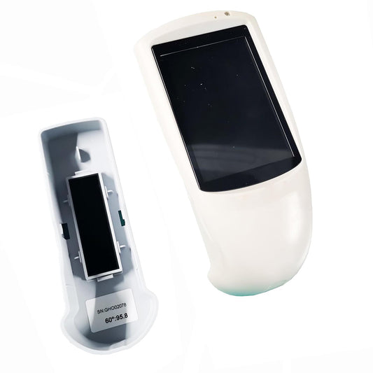QIUSUO 60° Gloss Meter Single Angle Gloss Meter with Measuring Range 0~300GU Display 5 Sets Of Measurement Data Measuring Area (mm) 9x15 Errors ±1.5 ± 1.5% TFT 3.5 Inch Display for Plastic Paper Hardware Industries Etc