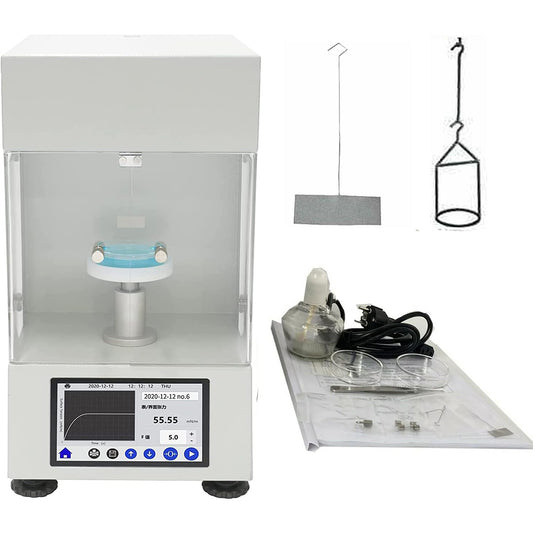 QIUSUO Automatic Liquid Interfacial Tension Meter Digital Surface Tension Tester with Du Nouy Ring Method Wilhelmy Plate Method Resolution 0.1mN/m Test Range 0－1000mN/m for Interfacial Tension Measurements