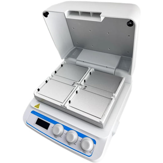 QIUSUO Microplate Thermo Shaker Incubator Micro Plate Thermo Incubator with Capacity 4 Microtiter Plates Speed Range 300 to 1350rpm One-Key Knob Operation