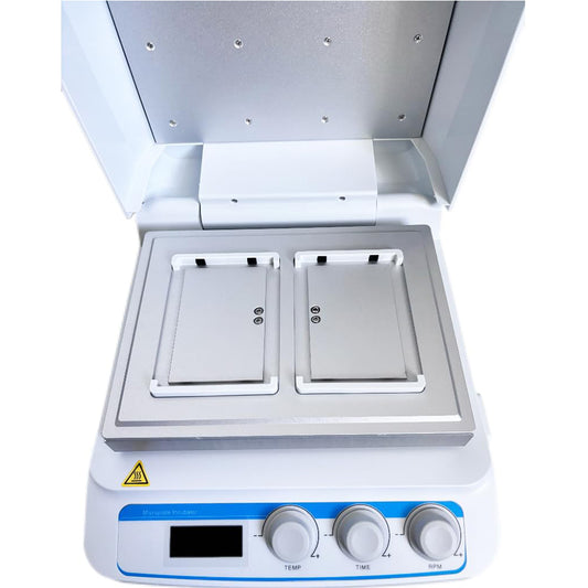 QIUSUO Microplate Thermo Shaker Incubatorwith Temperature Control Rrange RT+5℃~70℃ Speed Range 100~1600rpm Sample Capacity 2 Microtiter Plates or Deep Well Plates Control Accuracy ≤ ±0.3℃ Time Set 1-9999min