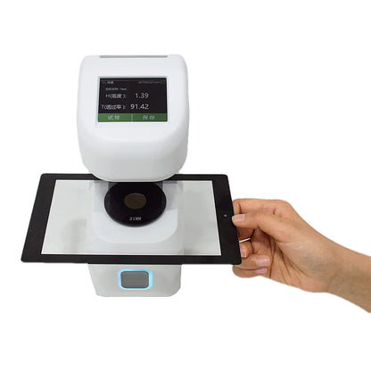 QIUSUO Portable Haze Meters Transparency Transmission Haze Meter with CIE-A CIE-C CIE-D65 Light Source  Aperture 21mm Resolution 0.1% 2.8 Inch Touch Screen High Precision High Stability Easy To Carry Touch Screen DC 5V/2A for Film Glasses Haze