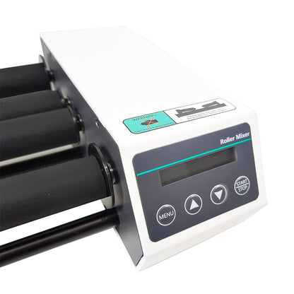 QIUSUO Roller Mixer 4 Tube Roller Mixer with Speed 20 to 80rpm Max Capacity 1L Reagent Bottle * 2 / 2kg Specs φ45 to 100mm&nbsp; Horizontal Rolling Power 25W Brushless Motor Timing Function Adjustable Speed Roller Length 28cm