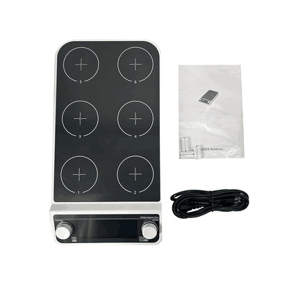 QIUSUO Multi-position Magnetic Stirrer 6 Multi Position Digital Magnetic Mixer with 6 Number of Stirring Points 6 * 500 ML Max Stirring Volume Plate Size 110MM Timing and Locking Function Liquid Crystal Display