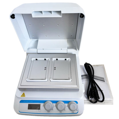 QIUSUO Thermo Microplate Shaker Digital Thermo-shaker for 2 Microplates with Capacity 2 Microtiter Plates or Deep Well Plates Speed Range 100 to 1600rpm Control Accuracy ≤±0.3°C Accuracy Display 0.1℃ Temperature Control Accuracy ≤±0.5°C