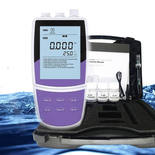 QIUSUO F Ion Meter Handheld Fluorine Ion Meter with Calibration Fluid Range 0.02 to 1900 ppm Range -1999.9 to 1999.9 mV Accuracy ±0.5% F.S. Stores Up to 500 Data Sets Backlit LCD Display