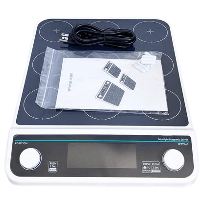 QIUSUO Multipoint magnetic stirrers 9 Point Magnetic Stirrers with 9 Number of Stirring Points 9 * 500 ML Max Stirring Volume Plate Size 110MM Liquid Crystal Display Asynchronous Control Timing and Locking Function