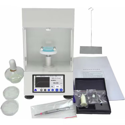QIUSUO Surface Tension Measurement Automatic Surface Tensiometer for Interfacial Tension Measurements for Quality Control and Optimization of Emulsifiers with Wilhelmy Plate Method Test Range 0-1000mN/m Resolution 0.1mN/m