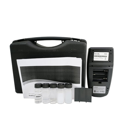 QIUSUO Portable Turbidity Meter Laboratory Turbidity Meter Turbidity Analyzer Water Quality Meter with Range 0~1100 NTU/FNU 0~275 EBC 0~9999 ASBC for Light Tap Water Turbidity Meter Tester 4 PCS Calibration Solution