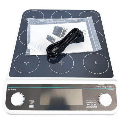 QIUSUO Digital Multi Position Magnetic Stirrer Lab Multi Point Magnetic Stirrers with Timing and Locking Function Max Stirring Volume 9 * 500 ML Plate Size 110MM Liquid Crystal Display Speed Range 50-1500 RPM Max