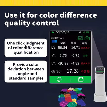QIUSUO Handheld Color Meter Color Meter Analyzer Touch Screen Color Measurement with Accuracy 0.01 Aperture 6mm Visual Observation Method D/8 SCI for Coating Ceramic Plastic Paint Test