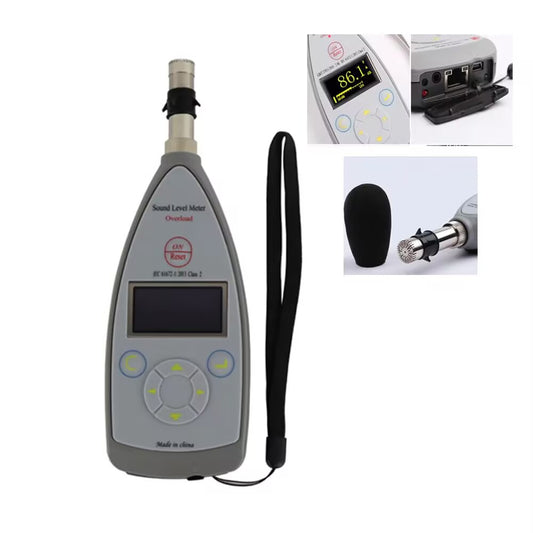 QIUSUO Digital Sound Level Meter Noise Level Meter Class 2 with 8000 Groups Data Storage Frequency Range 20Hz~12.5kHz Meas. Range 30 dB(A)~130dB(A) 128×64 OLED Display Statistical Analysis Function for Assessmet of the Risk of Hearing Damage