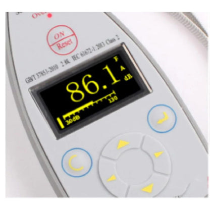 QIUSUO Sound Level Meter Sound Level Meters & Decibel Meters with 128×64 OLED Display Meas. Range 30 dB(A)~130dB(A) Frequency Range 20Hz~12.5kHz 32kHz A/D Bits Integrating Function Integral Time 1s~24h 8000 Groups Data Storage