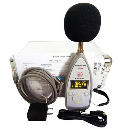 QIUSUO Class 1 Sound Level Meter Industrial Sound Level Meter with  Range 25dB(A)~140dB(A) 10 Hz~20 kHz Outputs AC DC RS 232 USB Integrating Time 1s~24h 8000 Groups Data Storage for Traffic Noise Measurment