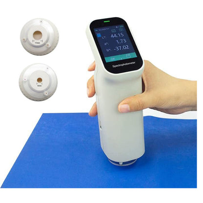 QIUSUO Double Calibers Colorimeter Color Meter Touch Screen Colorimeter for Coating Ceramic Plastic Paint Measurement with Aperture 6mm 11mm Camera Function Visual Observation Method D/8 SCI Observer 2° 10°
